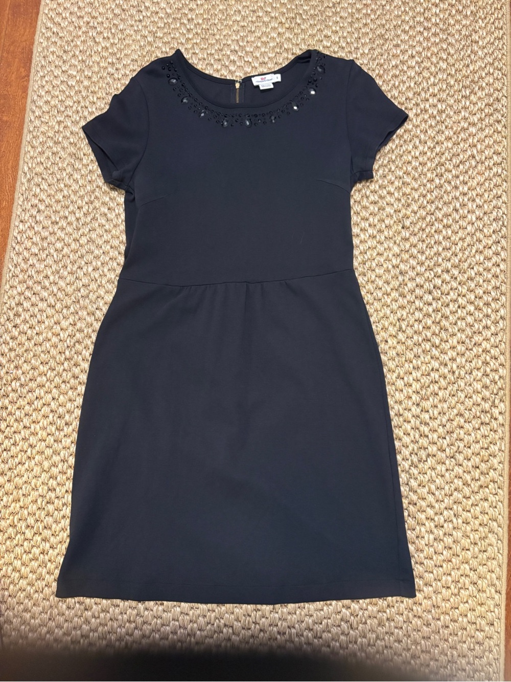Vineyard Vines Black Beaded Neck Sheath Dress w/ Capped Sleeves | Small
